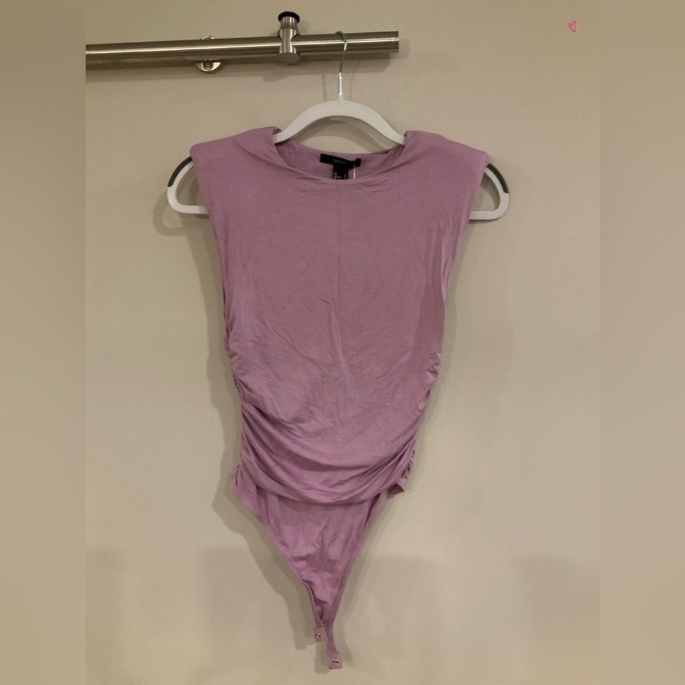 Forever 21 Ruched Shoulder Pad Sleeveless‎ Bodysuit in Purple Pink